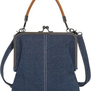 Women Kiss Lock Purse Polyester Small Crossbody Tote Bag for Daily Use